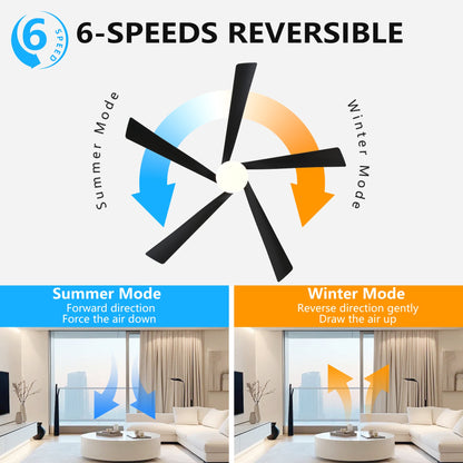 65 Inch Black Ceiling Fan with Light, 5 - Blade Dimmable LED Ceiling Fan with Remote Control, Modern Quiet Design for Living Room and Bedroom (Silent/6 - Speed/Reversible/DC Motor) - 1st Choice Furniture Direct