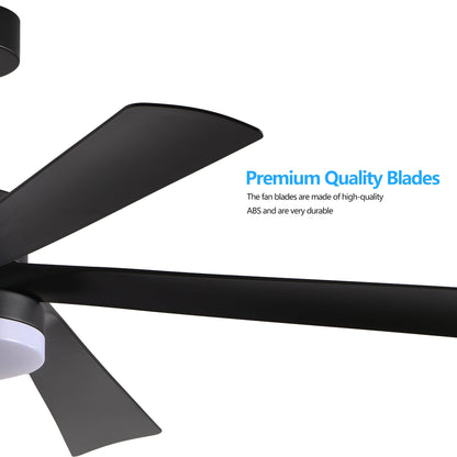 65 Inch Black Ceiling Fan with Light, 5 - Blade Dimmable LED Ceiling Fan with Remote Control, Modern Quiet Design for Living Room and Bedroom (Silent/6 - Speed/Reversible/DC Motor) - 1st Choice Furniture Direct