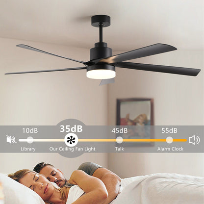 65 Inch Black Ceiling Fan with Light, 5 - Blade Dimmable LED Ceiling Fan with Remote Control, Modern Quiet Design for Living Room and Bedroom (Silent/6 - Speed/Reversible/DC Motor) - 1st Choice Furniture Direct