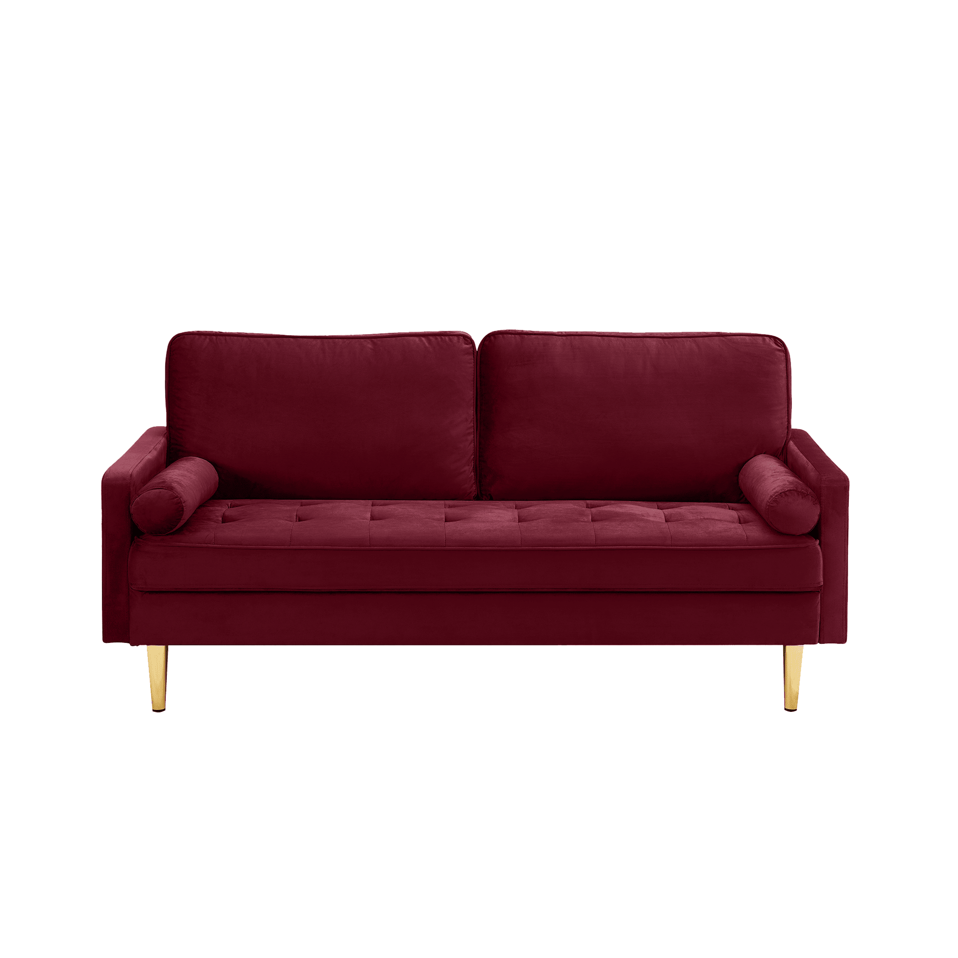 65 - inch minimalist velvet sofa with metallic - coloured legs, complete with cushions, suitable for the living room or bedroom. - 1st Choice Furniture Direct