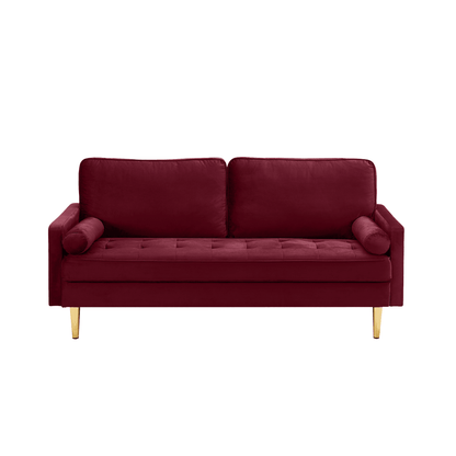 65 - inch minimalist velvet sofa with metallic - coloured legs, complete with cushions, suitable for the living room or bedroom. - 1st Choice Furniture Direct