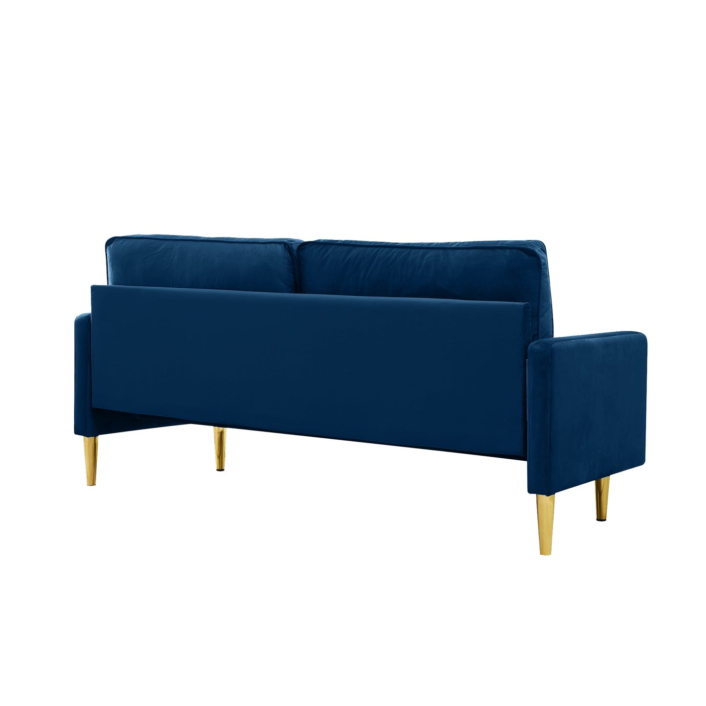65-inch minimalist velvet sofa with metallic-coloured legs, complete with cushions, suitable for the living room or bedroom. - 1st Choice Furniture Direct