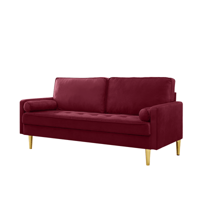 65 - inch minimalist velvet sofa with metallic - coloured legs, complete with cushions, suitable for the living room or bedroom. - 1st Choice Furniture Direct