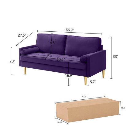 65 - inch minimalist velvet sofa with metallic - coloured legs, complete with cushions, suitable for the living room or bedroom. - 1st Choice Furniture Direct