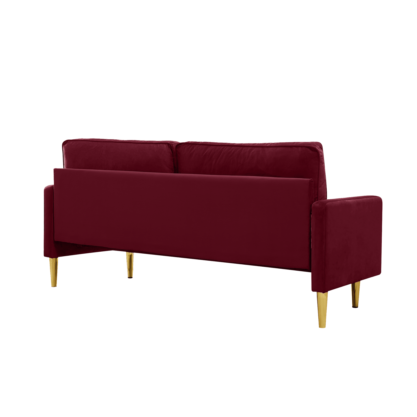 65 - inch minimalist velvet sofa with metallic - coloured legs, complete with cushions, suitable for the living room or bedroom. - 1st Choice Furniture Direct