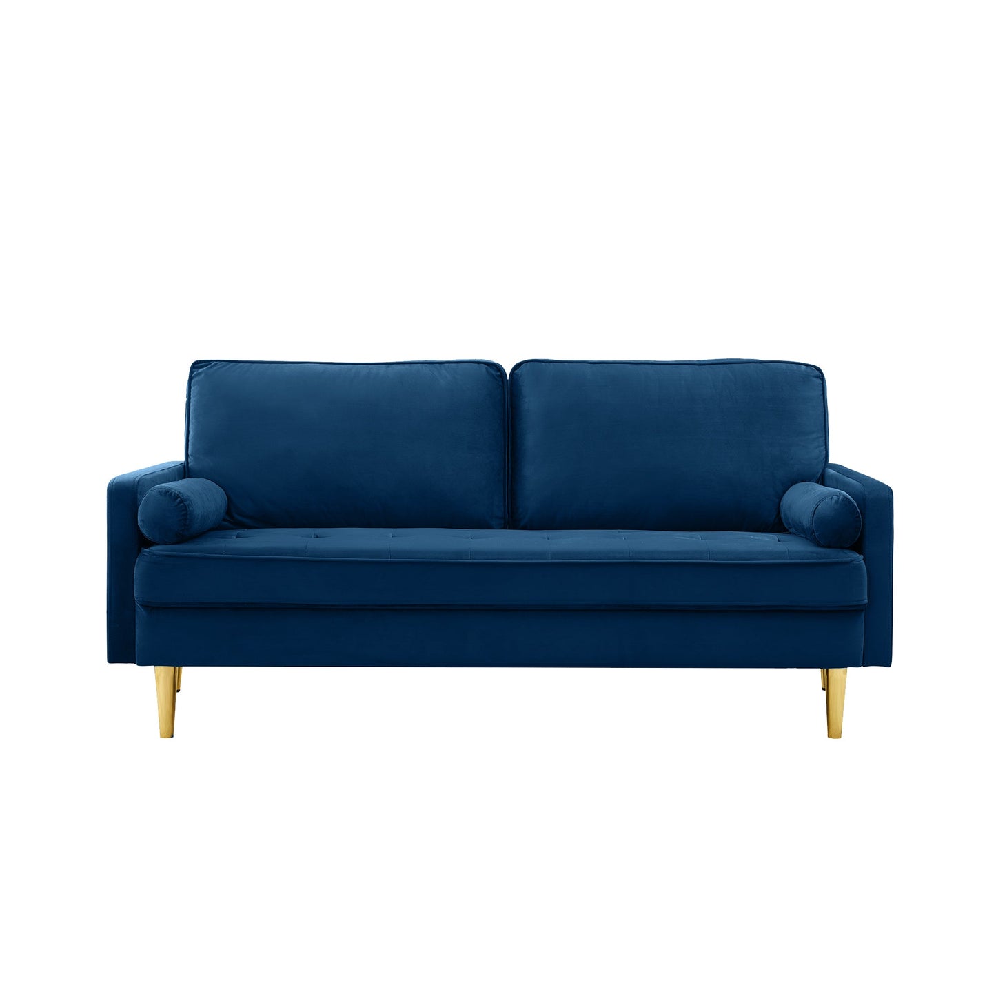 65-inch minimalist velvet sofa with metallic-coloured legs, complete with cushions, suitable for the living room or bedroom. - 1st Choice Furniture Direct
