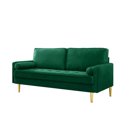 65 - inch minimalist velvet sofa with metallic - coloured legs, complete with cushions, suitable for the living room or bedroom. - 1st Choice Furniture Direct
