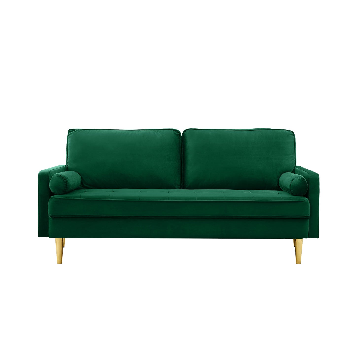 65 - inch minimalist velvet sofa with metallic - coloured legs, complete with cushions, suitable for the living room or bedroom. - 1st Choice Furniture Direct