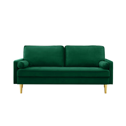 65 - inch minimalist velvet sofa with metallic - coloured legs, complete with cushions, suitable for the living room or bedroom. - 1st Choice Furniture Direct