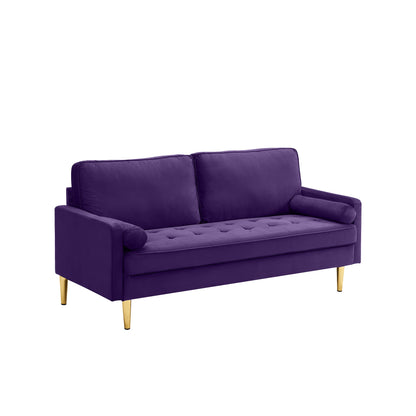 65 - inch minimalist velvet sofa with metallic - coloured legs, complete with cushions, suitable for the living room or bedroom. - 1st Choice Furniture Direct