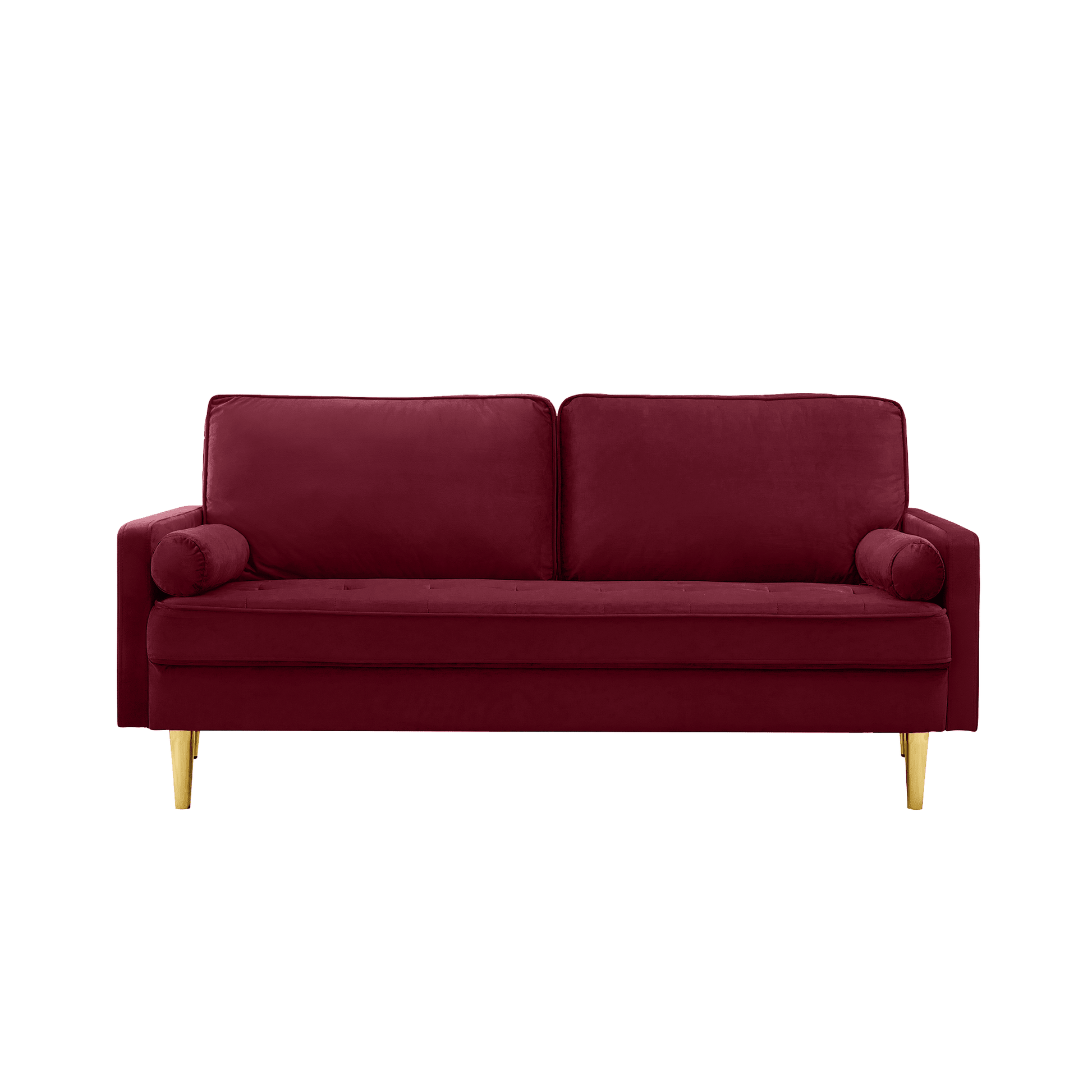 65 - inch minimalist velvet sofa with metallic - coloured legs, complete with cushions, suitable for the living room or bedroom. - 1st Choice Furniture Direct