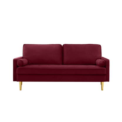 65 - inch minimalist velvet sofa with metallic - coloured legs, complete with cushions, suitable for the living room or bedroom. - 1st Choice Furniture Direct