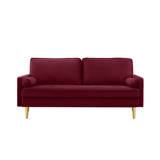 65 - inch minimalist velvet sofa with metallic - coloured legs, complete with cushions, suitable for the living room or bedroom. - 1st Choice Furniture Direct