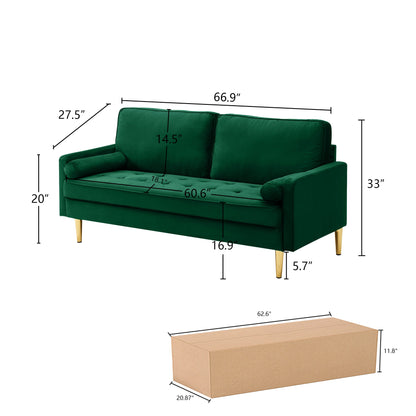 65 - inch minimalist velvet sofa with metallic - coloured legs, complete with cushions, suitable for the living room or bedroom. - 1st Choice Furniture Direct