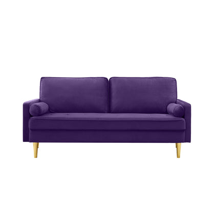 65 - inch minimalist velvet sofa with metallic - coloured legs, complete with cushions, suitable for the living room or bedroom. - 1st Choice Furniture Direct
