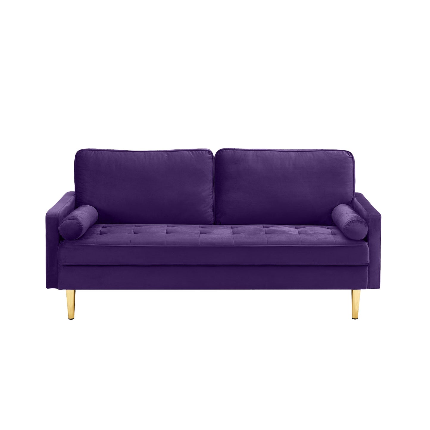 65 - inch minimalist velvet sofa with metallic - coloured legs, complete with cushions, suitable for the living room or bedroom. - 1st Choice Furniture Direct