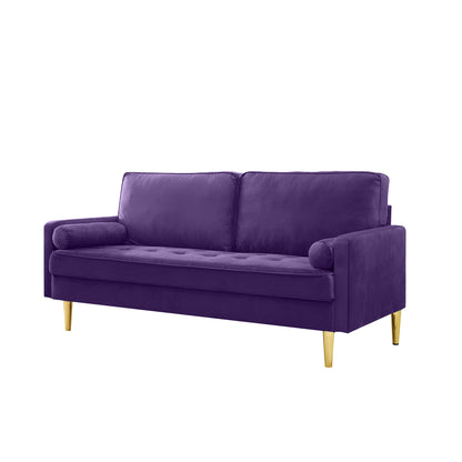 65 - inch minimalist velvet sofa with metallic - coloured legs, complete with cushions, suitable for the living room or bedroom. - 1st Choice Furniture Direct