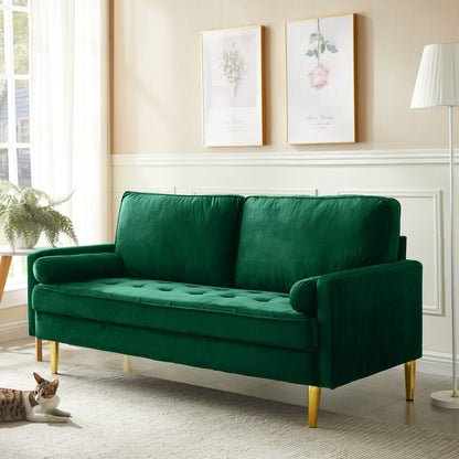 65 - inch minimalist velvet sofa with metallic - coloured legs, complete with cushions, suitable for the living room or bedroom. - 1st Choice Furniture Direct