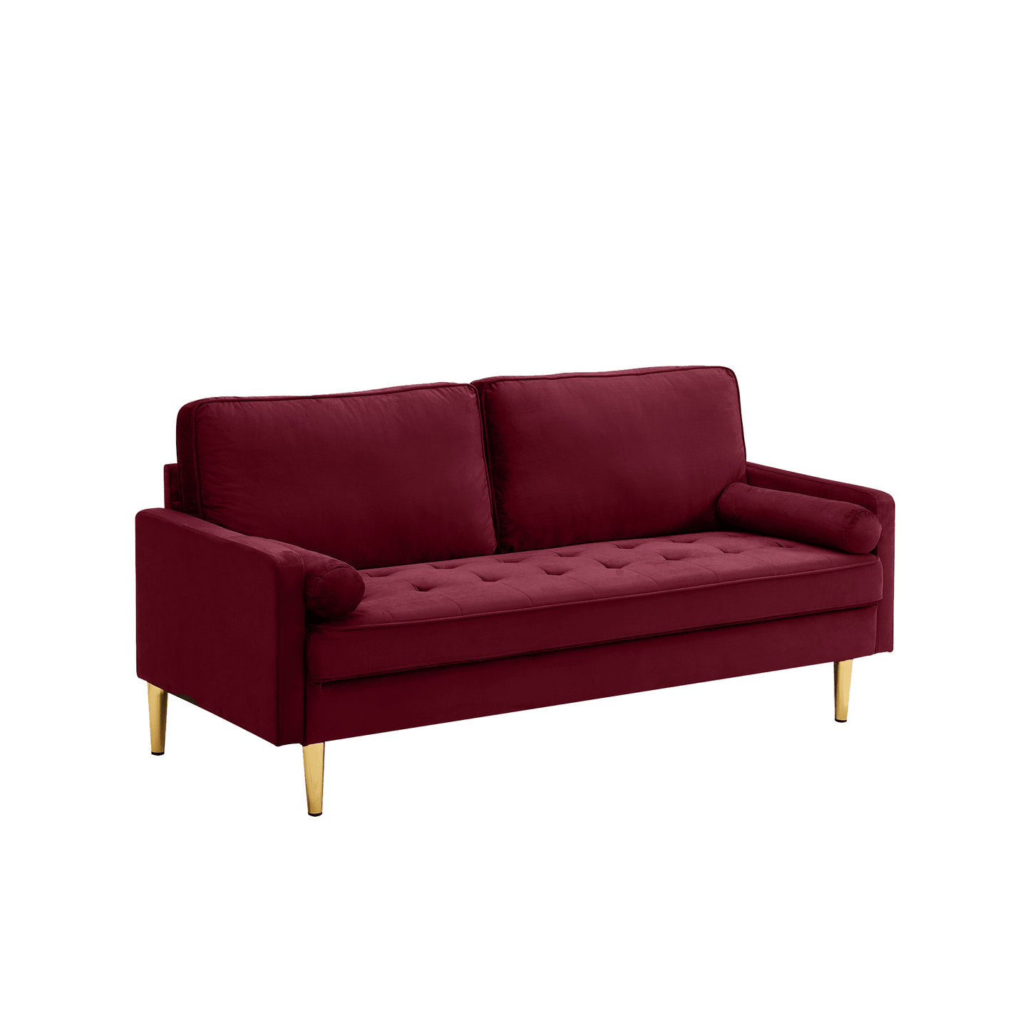 65 - inch minimalist velvet sofa with metallic - coloured legs, complete with cushions, suitable for the living room or bedroom. - 1st Choice Furniture Direct