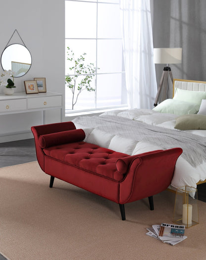 65 Inch Red Velvet Storage Bench | Mid-Century Modern Entryway Bench - 1st Choice Furniture Direct