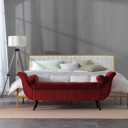 65 Inch Red Velvet Storage Bench | Mid-Century Modern Entryway Bench - 1st Choice Furniture Direct