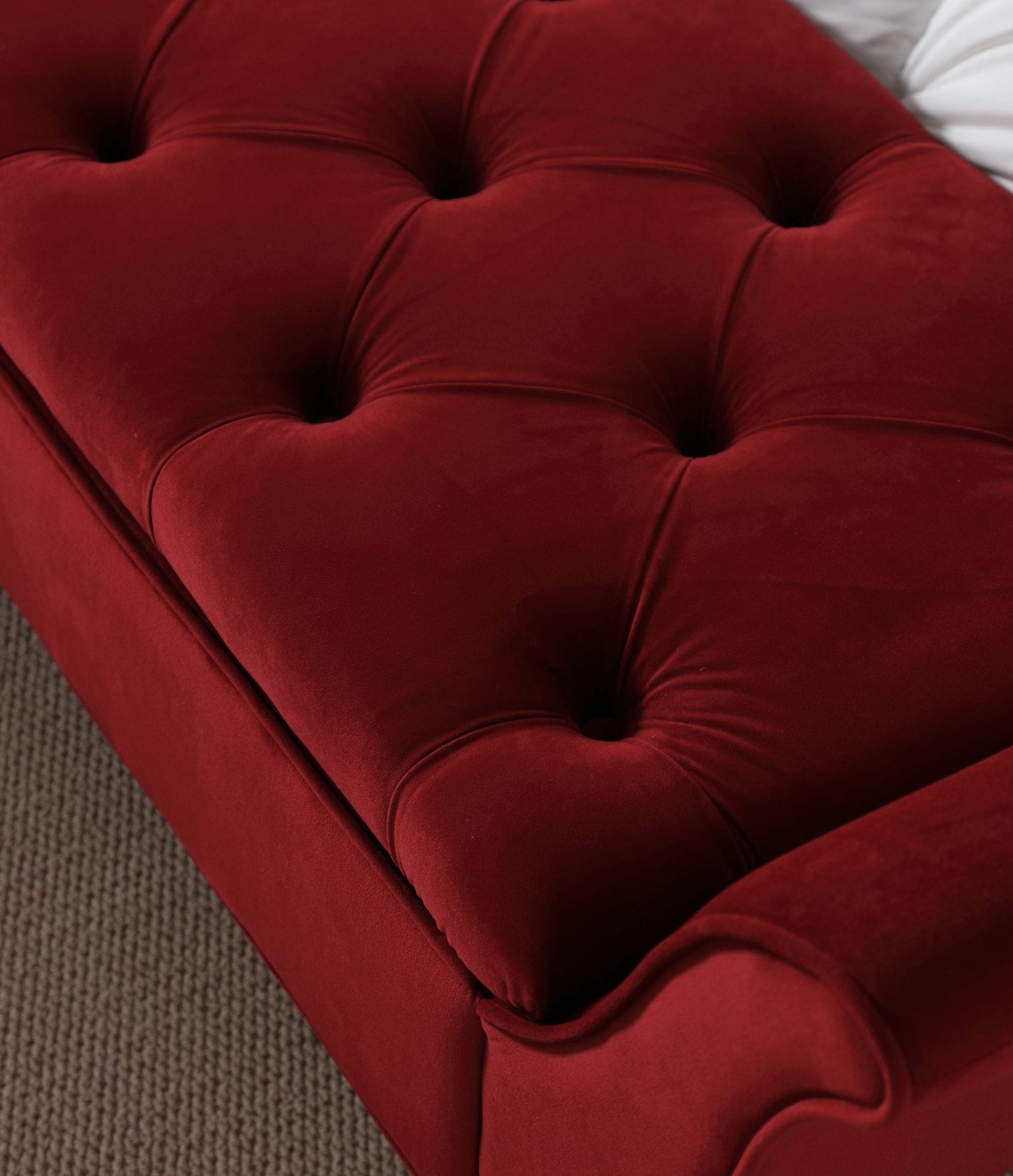 65 Inch Red Velvet Storage Bench | Mid-Century Modern Entryway Bench - 1st Choice Furniture Direct