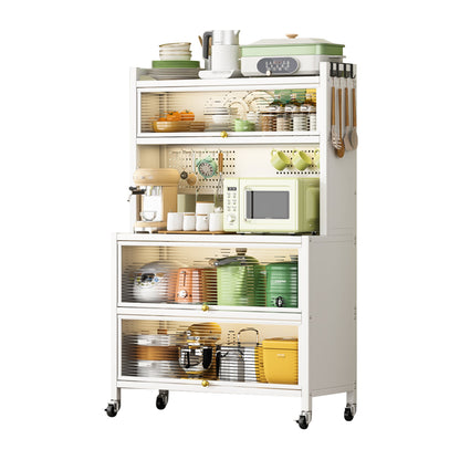 65'' Tall Kitchen Bakers Rack with Flip Door Cabinet, 5 Tier Multifunctional Microwave Stand Buffet, Coffee Bar, Kitchen Pantry Storage Cabinet Shelf, Quick Assembly, White - 1st Choice Furniture Direct
