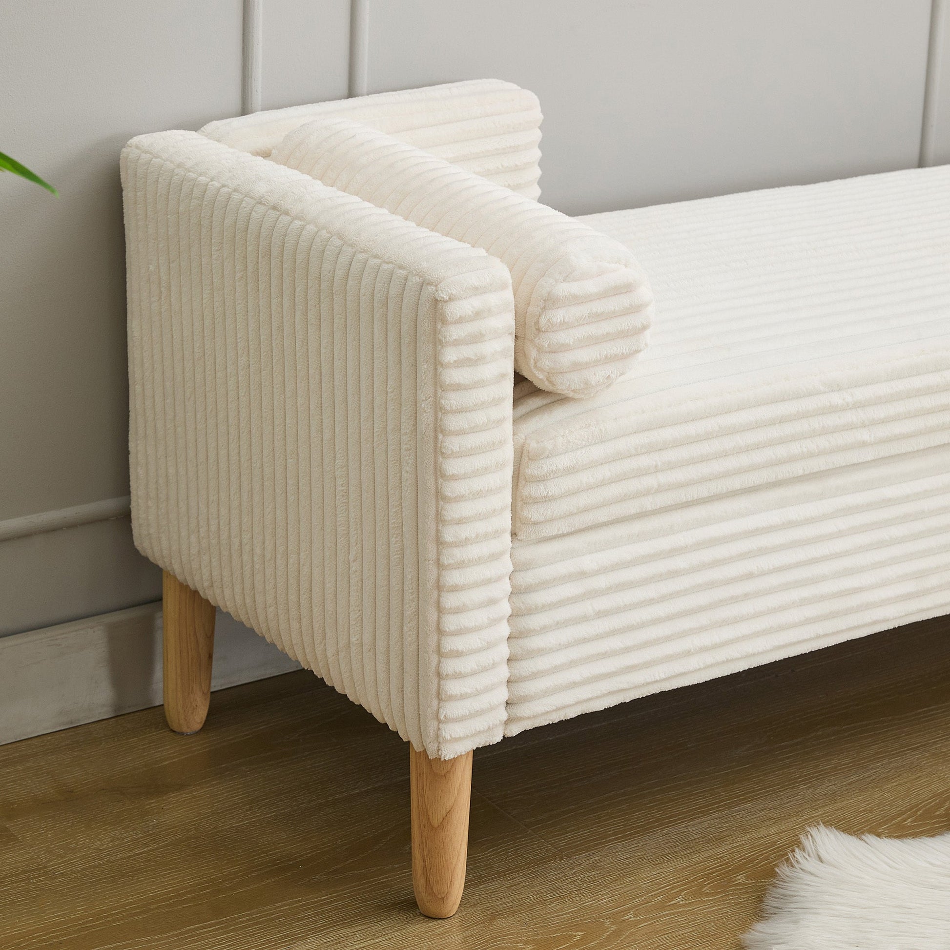 65.35'Wide Upholstered Flip - top Storage Accent Bed Bench, Corduroy Footrest Ottoman with Armrests&Backrest&2 Bolster Pillows Wood Legs for Living Room, End of Bed, Hallway, Entryway Bedroom. Ivory - 1st Choice Furniture Direct