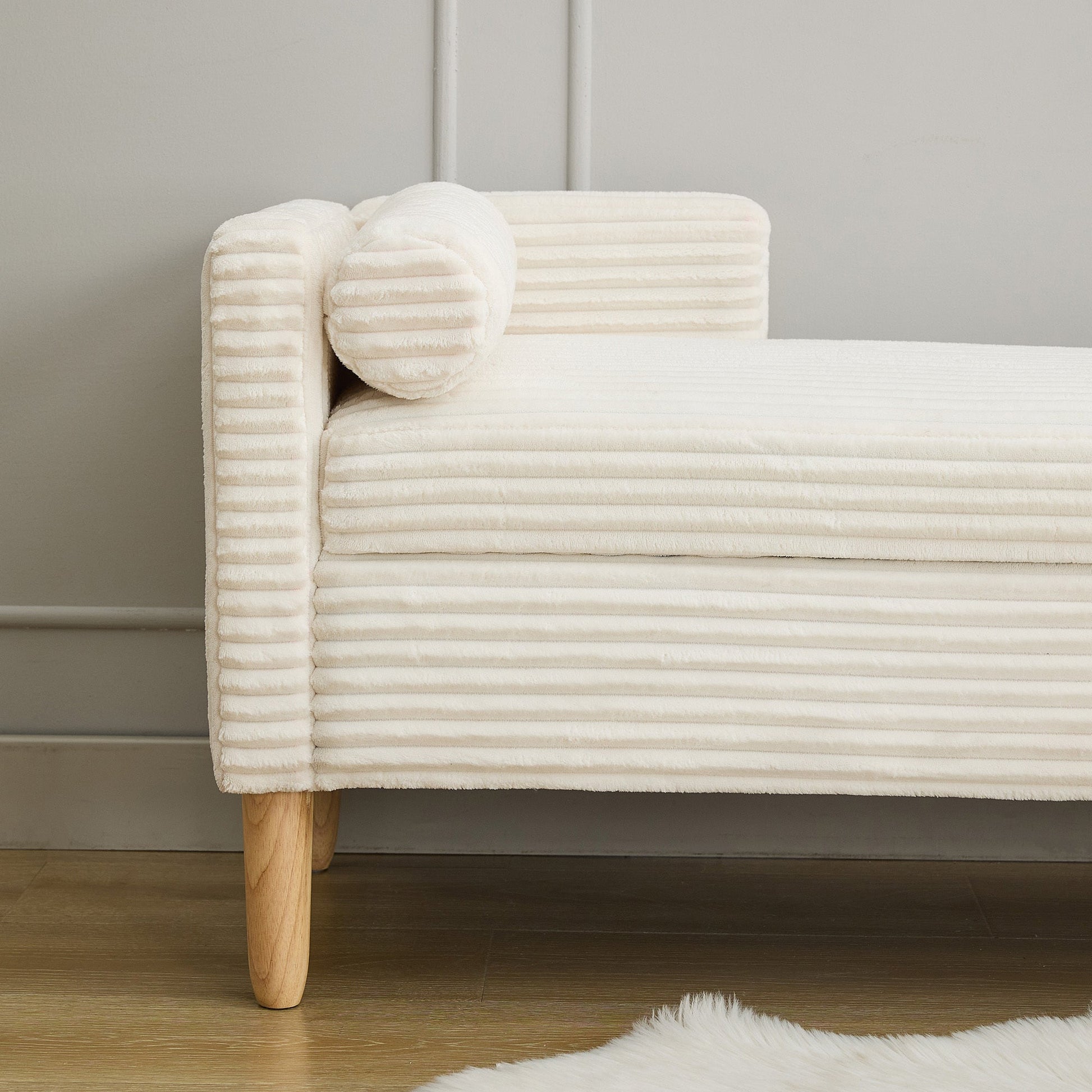 65.35'Wide Upholstered Flip - top Storage Accent Bed Bench, Corduroy Footrest Ottoman with Armrests&Backrest&2 Bolster Pillows Wood Legs for Living Room, End of Bed, Hallway, Entryway Bedroom. Ivory - 1st Choice Furniture Direct