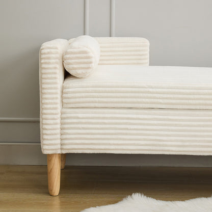 65.35'Wide Upholstered Flip - top Storage Accent Bed Bench, Corduroy Footrest Ottoman with Armrests&Backrest&2 Bolster Pillows Wood Legs for Living Room, End of Bed, Hallway, Entryway Bedroom. Ivory - 1st Choice Furniture Direct