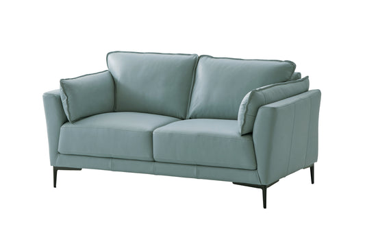 Mesut Sage Green Top Grain Leather & Black Finish Loveseat