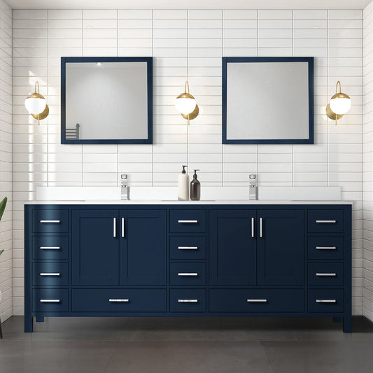 Navy Blue Double Bath Vanity 84 in. W x 22 in. D, White Quartz Top, and Faucet Set