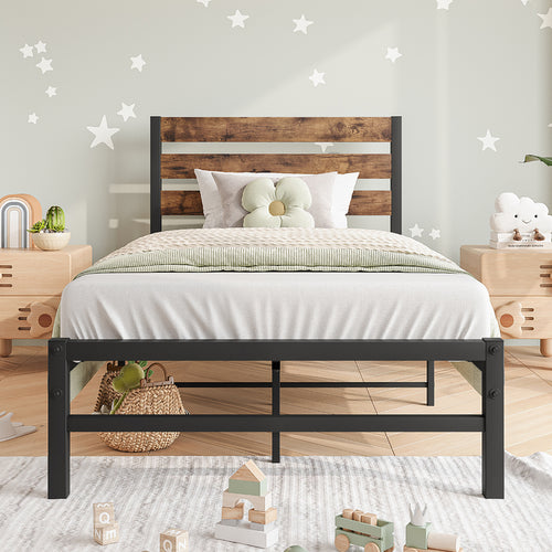 1st Choice Twin Size Platform Bed Frame with Rustic Vintage Wood Headboard