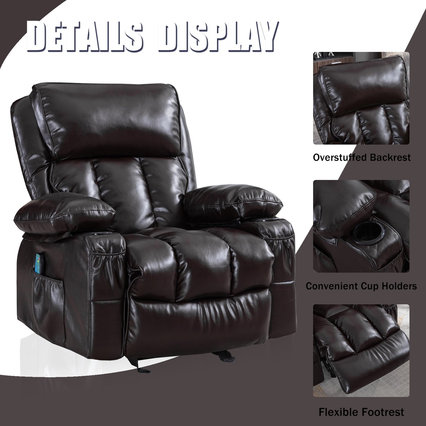 1st Choice Brown Recliner Chair Heating Massage with Rocking Function