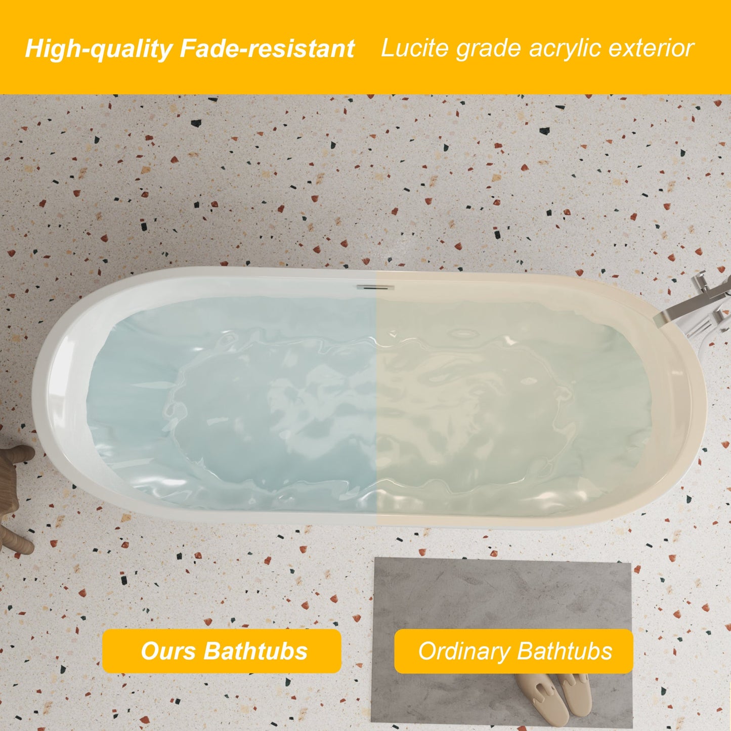 67'' acrylic freestanding bathtub with unique diamond pattern design: spacious oval shape, Black finish, brushed nickel overflow and pop - up drain CUPC Certificate - 1st Choice Furniture Direct
