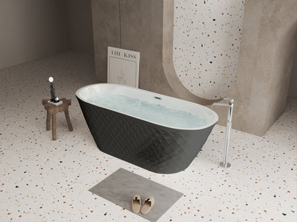 67'' acrylic freestanding bathtub with unique diamond pattern design: spacious oval shape, Black finish, brushed nickel overflow and pop - up drain CUPC Certificate - 1st Choice Furniture Direct