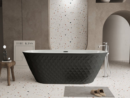 67'' acrylic freestanding bathtub with unique diamond pattern design: spacious oval shape, Black finish, brushed nickel overflow and pop - up drain CUPC Certificate - 1st Choice Furniture Direct