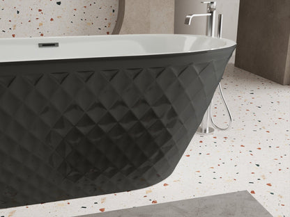 67'' acrylic freestanding bathtub with unique diamond pattern design: spacious oval shape, Black finish, brushed nickel overflow and pop - up drain CUPC Certificate - 1st Choice Furniture Direct