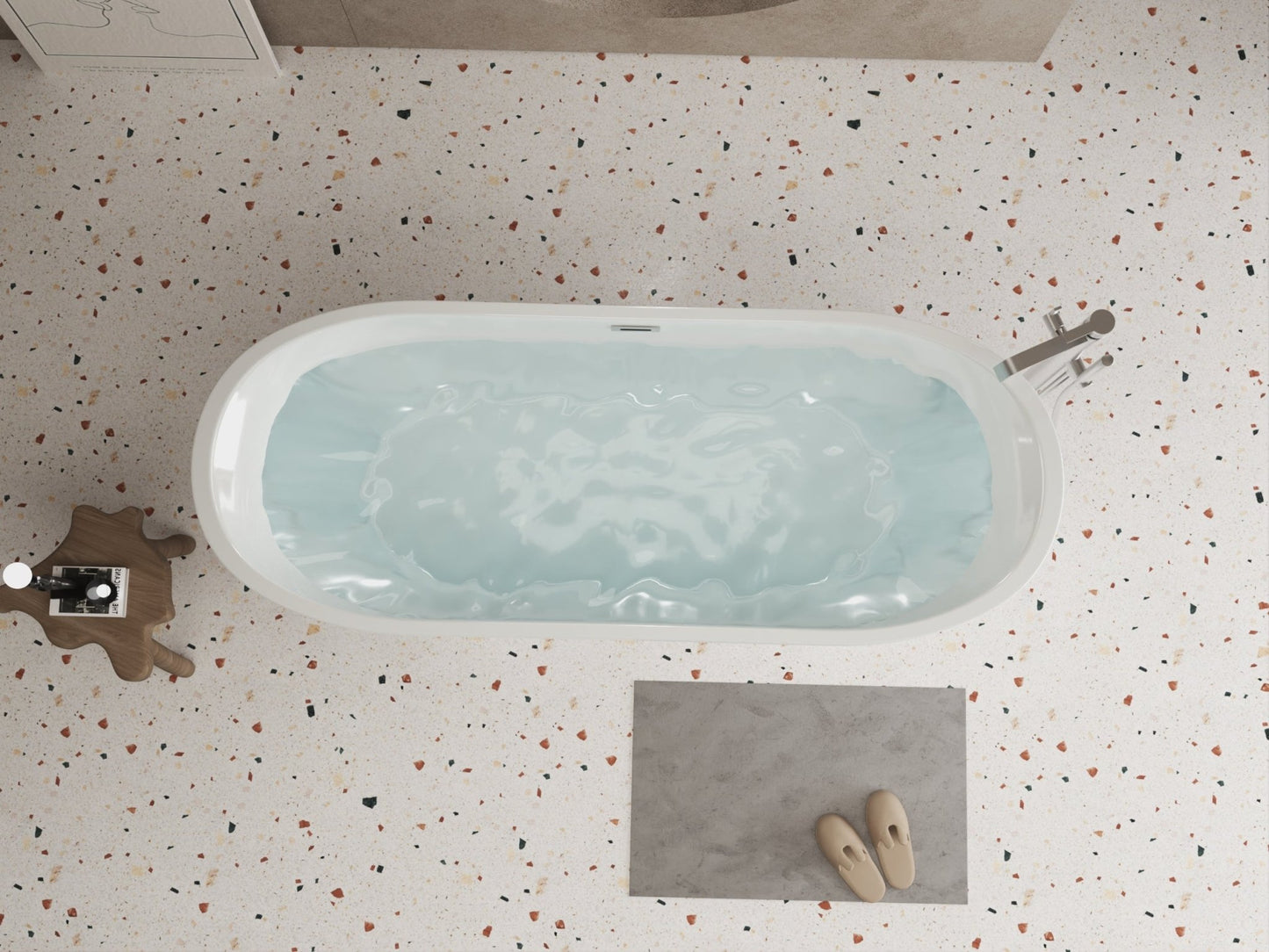 67'' acrylic freestanding bathtub with unique diamond pattern design: spacious oval shape, Black finish, brushed nickel overflow and pop - up drain CUPC Certificate - 1st Choice Furniture Direct