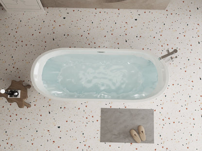 67'' acrylic freestanding bathtub with unique diamond pattern design: spacious oval shape, Black finish, brushed nickel overflow and pop - up drain CUPC Certificate - 1st Choice Furniture Direct