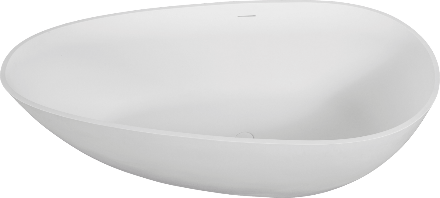 67' Freestanding Solid Surface Bathtub, Luxury Engineered Stone Resin Freestanding Soaking Bathtub with Overflow and Pop - up Drain for Contemporary Bathroom, Matte White 24S02 - 67MW - 1st Choice Furniture Direct