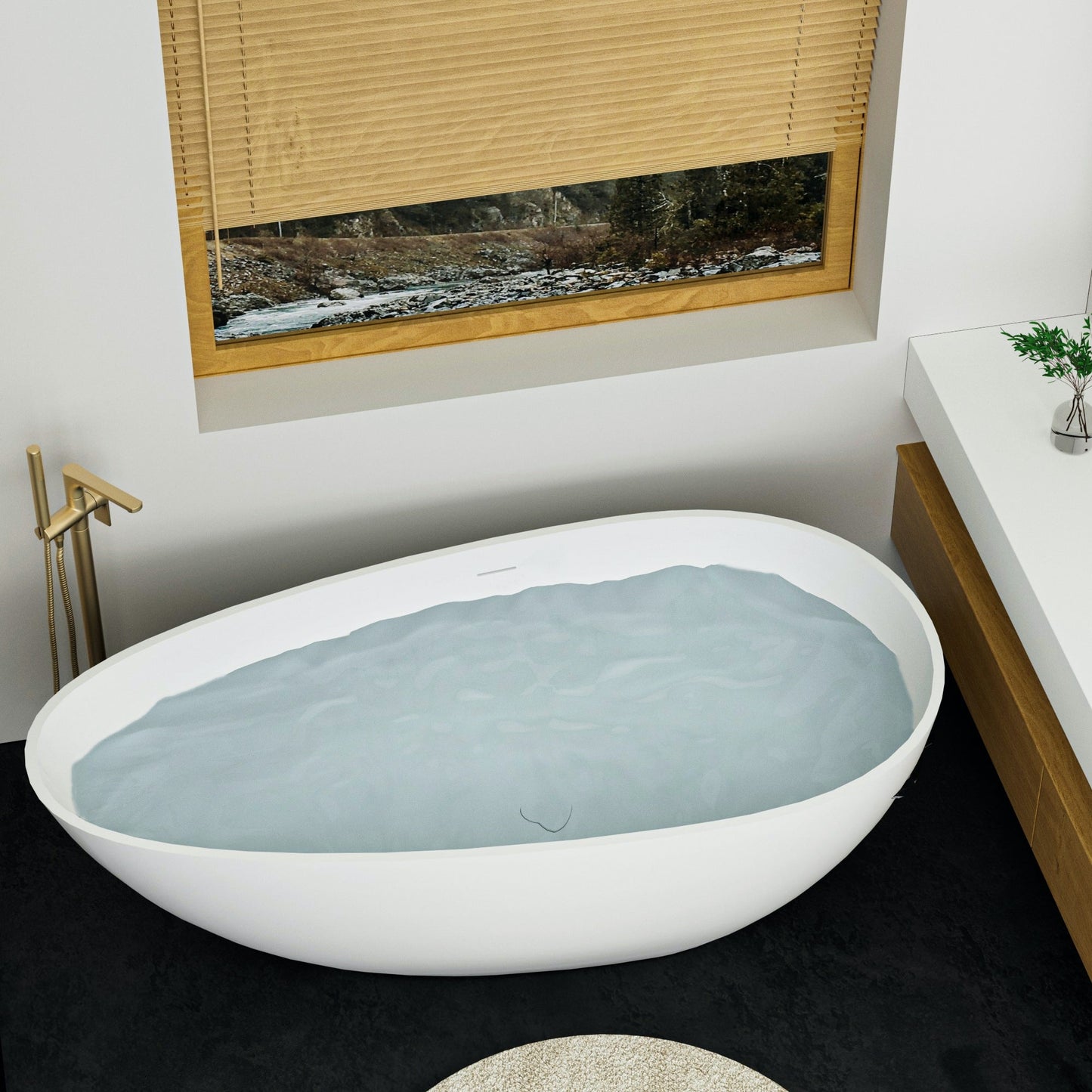 67' Freestanding Solid Surface Bathtub, Luxury Engineered Stone Resin Freestanding Soaking Bathtub with Overflow and Pop - up Drain for Contemporary Bathroom, Matte White 24S02 - 67MW - 1st Choice Furniture Direct