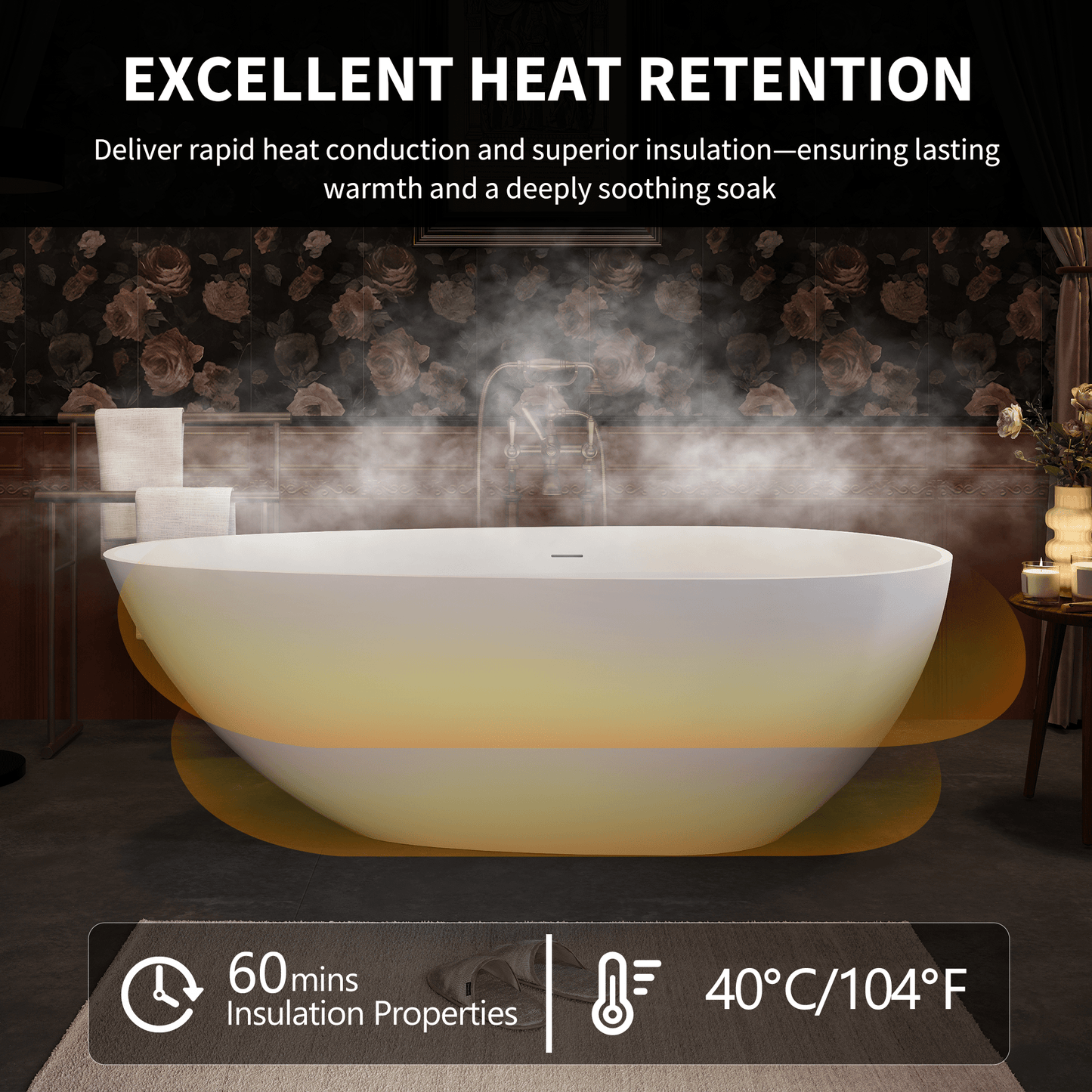 67' Freestanding Solid Surface Bathtub, Luxury Engineered Stone Resin Freestanding Soaking Bathtub with Overflow and Pop - up Drain for Contemporary Bathroom, Matte White 24S02 - 67MW - 1st Choice Furniture Direct