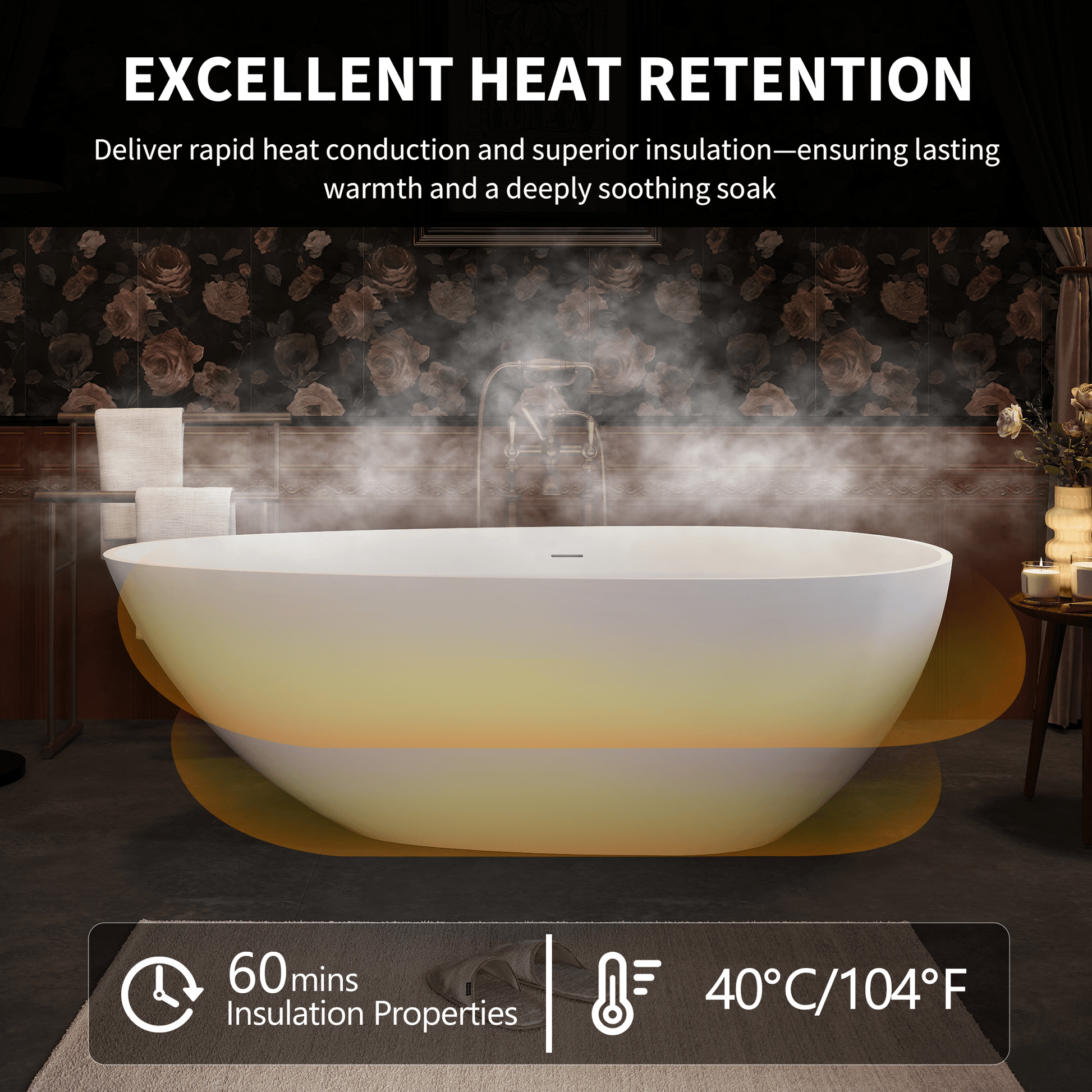 67' Freestanding Solid Surface Bathtub, Luxury Engineered Stone Resin Freestanding Soaking Bathtub with Overflow and Pop - up Drain for Contemporary Bathroom, Matte White 24S02 - 67MW - 1st Choice Furniture Direct