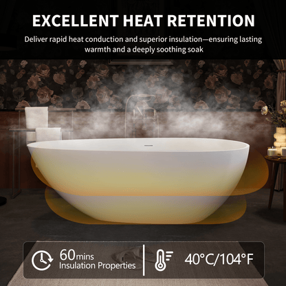 67' Freestanding Solid Surface Bathtub, Luxury Engineered Stone Resin Freestanding Soaking Bathtub with Overflow and Pop - up Drain for Contemporary Bathroom, Matte White 24S02 - 67MW - 1st Choice Furniture Direct