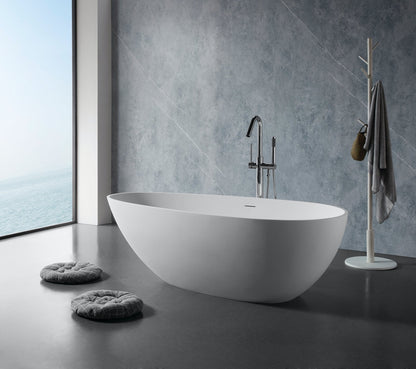 67' Freestanding Solid Surface Bathtub, Luxury Engineered Stone Resin Freestanding Soaking Bathtub with Overflow and Pop - up Drain for Contemporary Bathroom, Matte White 24S02 - 67MW - 1st Choice Furniture Direct