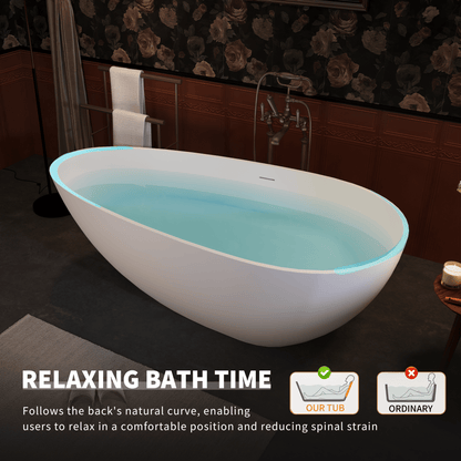 67' Freestanding Solid Surface Bathtub, Luxury Engineered Stone Resin Freestanding Soaking Bathtub with Overflow and Pop - up Drain for Contemporary Bathroom, Matte White 24S02 - 67MW - 1st Choice Furniture Direct