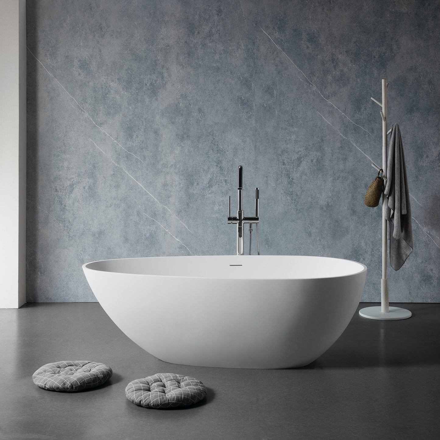 67' Freestanding Solid Surface Bathtub, Luxury Engineered Stone Resin Freestanding Soaking Bathtub with Overflow and Pop - up Drain for Contemporary Bathroom, Matte White 24S02 - 67MW - 1st Choice Furniture Direct
