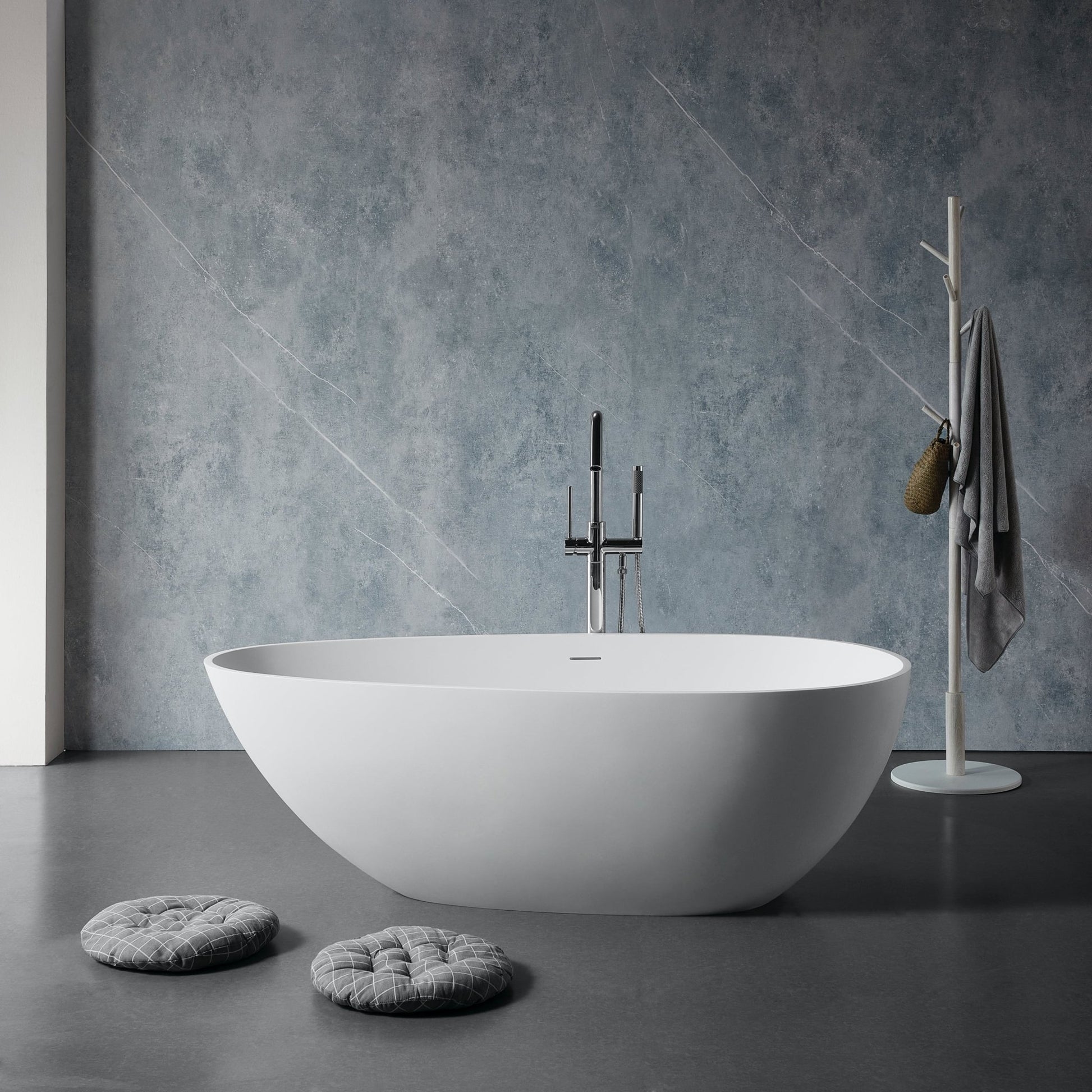 67' Freestanding Solid Surface Bathtub, Luxury Engineered Stone Resin Freestanding Soaking Bathtub with Overflow and Pop - up Drain for Contemporary Bathroom, Matte White 24S02 - 67MW - 1st Choice Furniture Direct