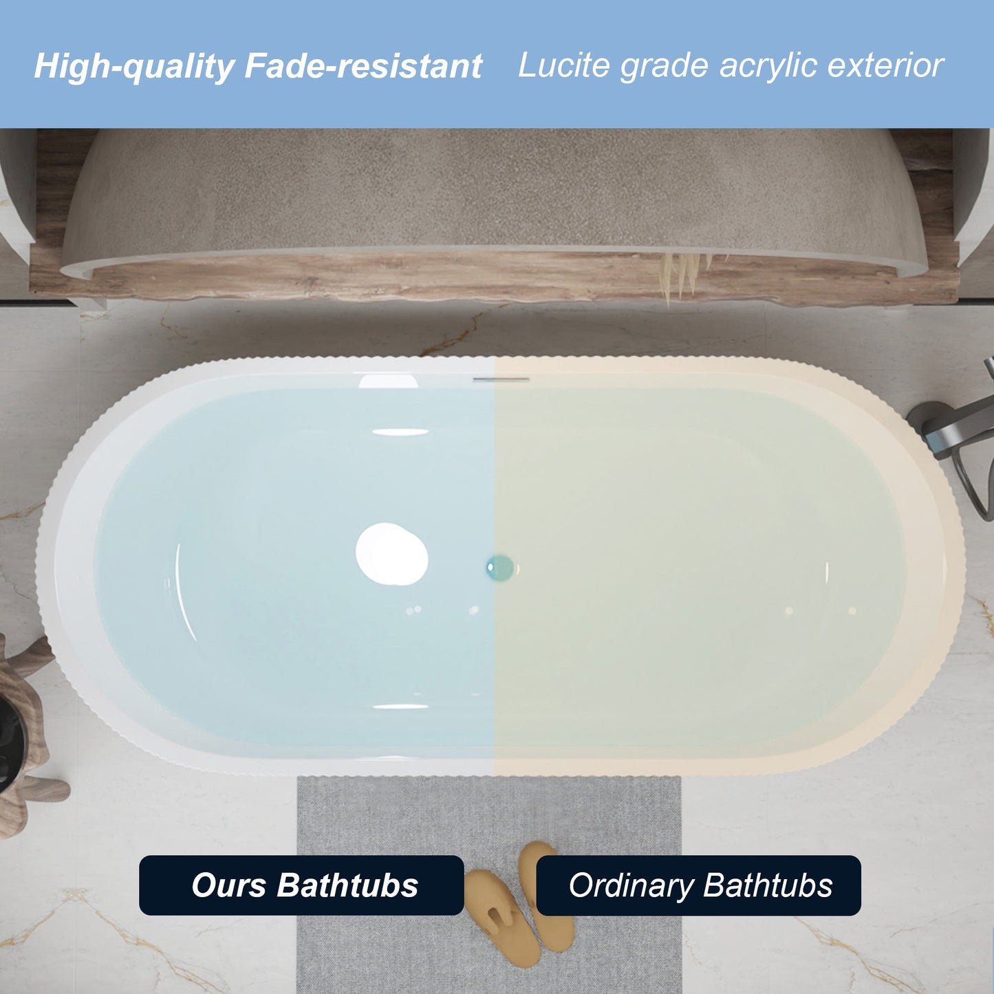 67' Linear Acrylic Freestanding Bathtub,Stand Alone Soaker Tub, Glossy White Acrylic, Toe - tap Chrome Drain, cUPC Certified - 1st Choice Furniture Direct